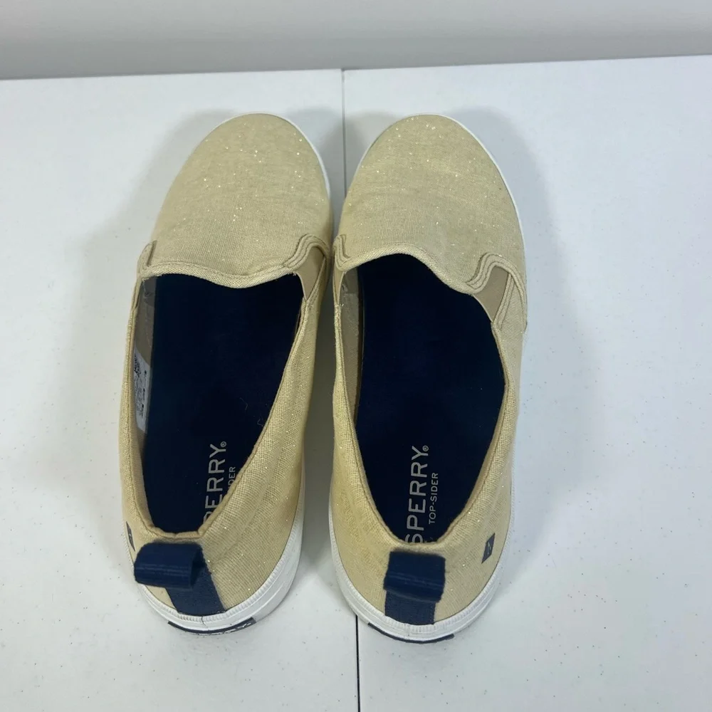 Sperry Women's Cream‎ Slip-On Sneakers Size 11 Top Sider Sparkle Linen Casual